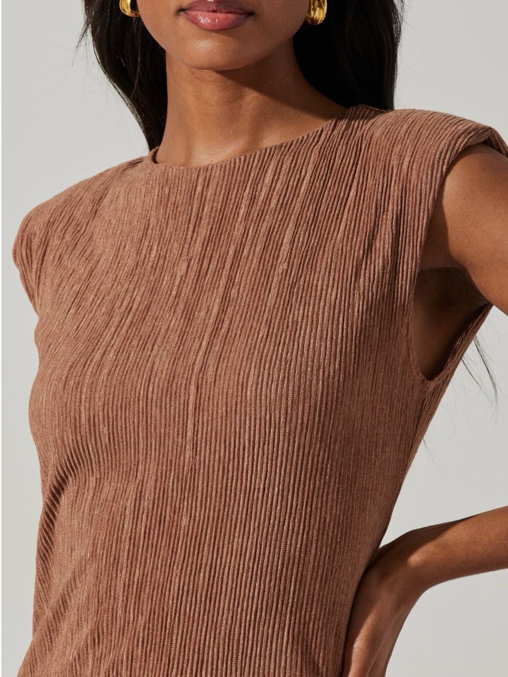 Brown Cap Sleeve Midi Dress - Picture 3 of 5